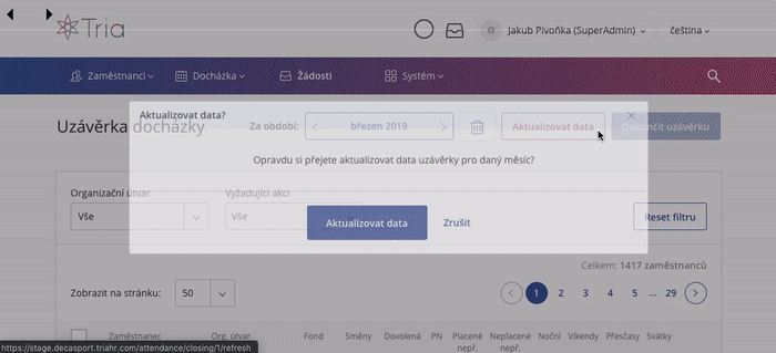 Návod na aktualizaci dat v uzávěrce měsíce