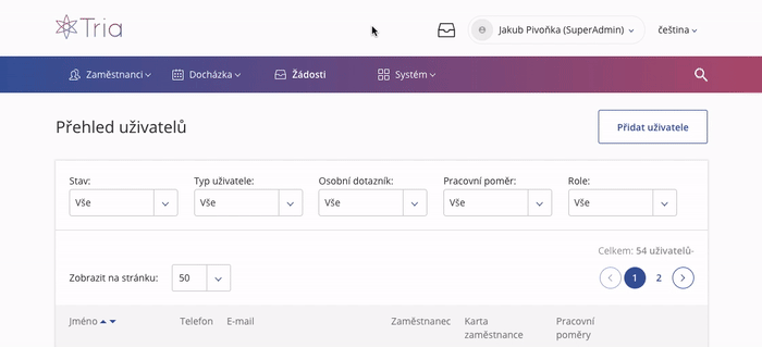 Návod na zpřístupnění docházek pro určité organizační útvary