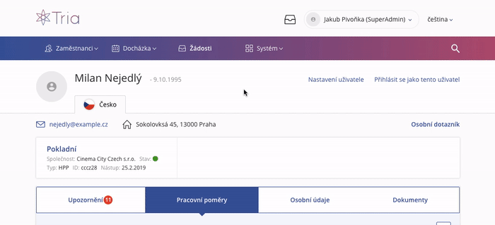 Návod na přiřazení práva zaměstnanci pro plánování vlastní docházky
