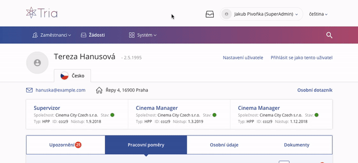 Návod na přiřazení práva zaměstnanci pro plánování docházky útvaru