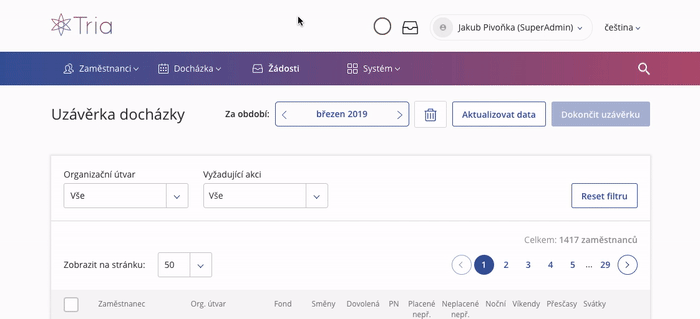 Návod na výběr akcí v uzávěrce měsíce